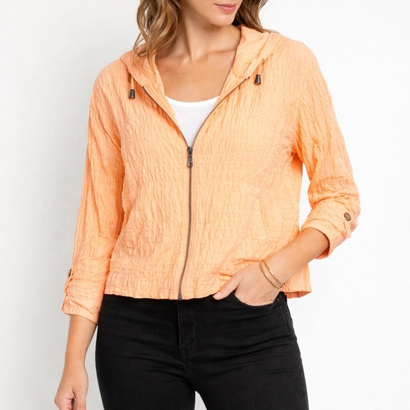 Christopher & Banks Jackets & Blazers - Christopher & Banks Crinkle Texture Zip Front Hooded Jacket Lightweight Layer